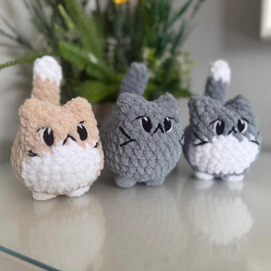 Mittens the Kitten handmade crochet kittens shown together in multiple colour options